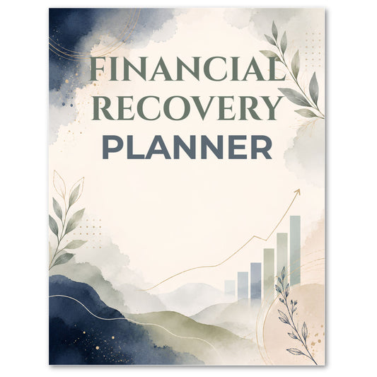 Cover of a 'Financial Recovery Planner' with nature-themed design and text.
