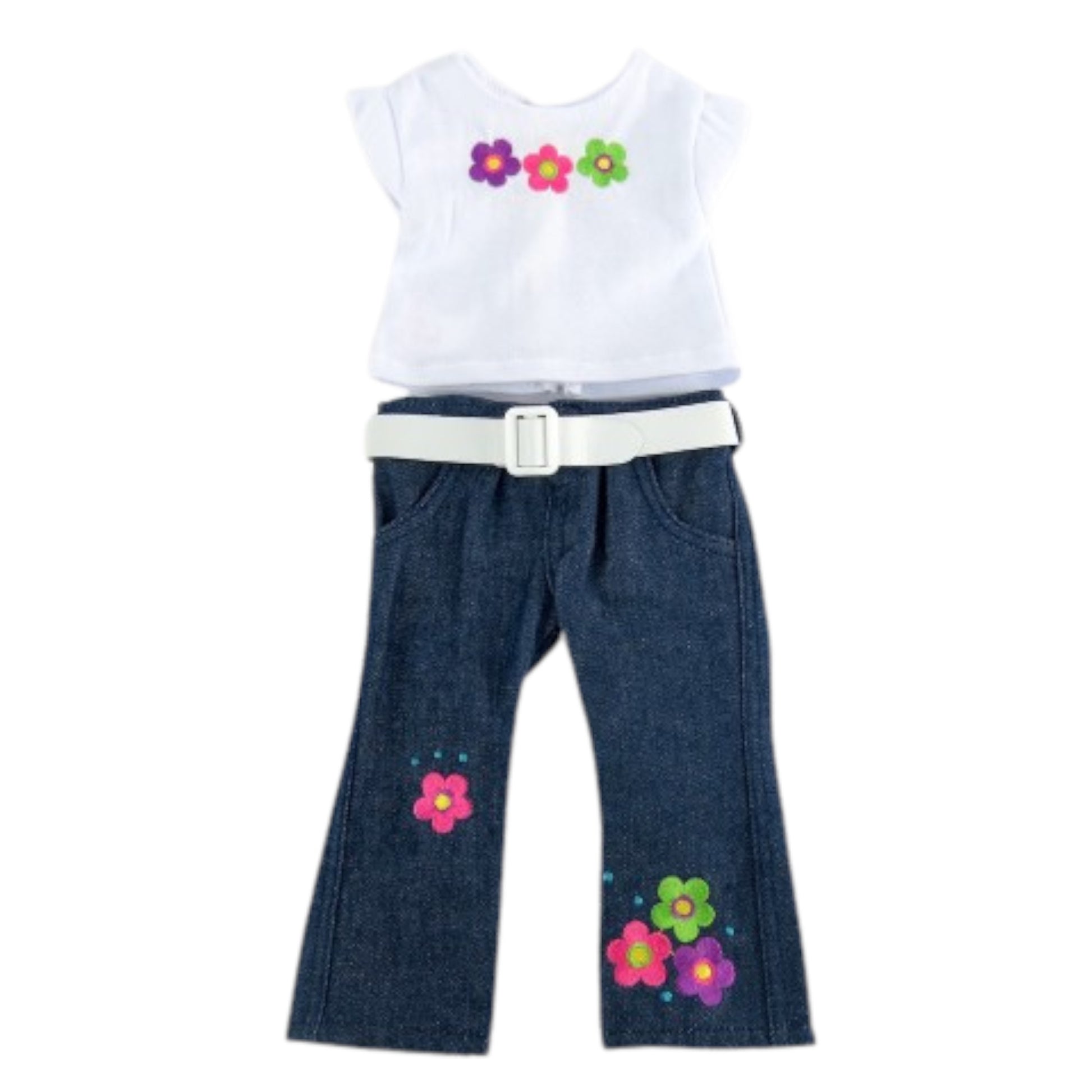 Flower Power T-shirt with Denim Pants for 18-inch dolls Flat