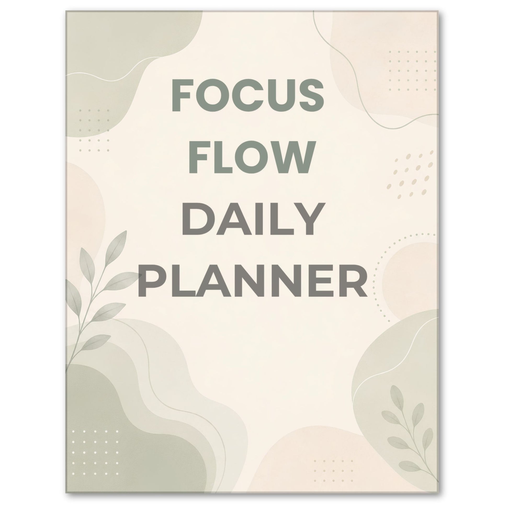 Cover of a 'Focus Flow Daily Planner' with abstract designs on a light background