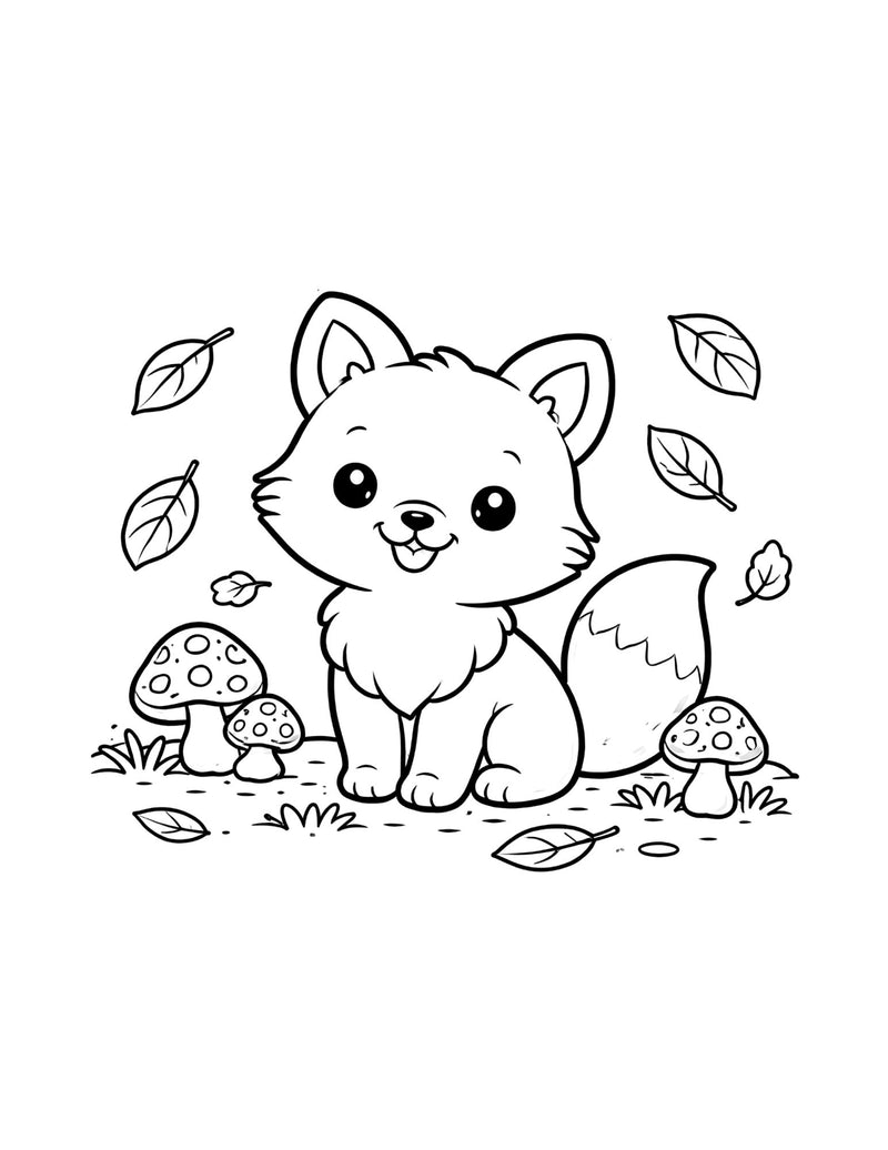 Fox Sitting with Mushrooms