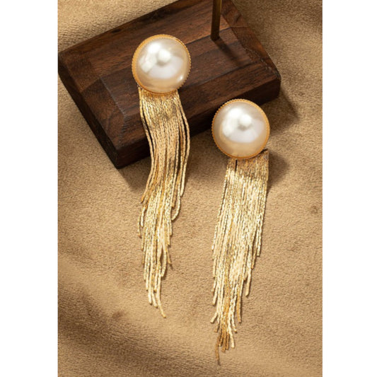Front and Back Pearl with Cobra Chain Tassel Drop Earrings