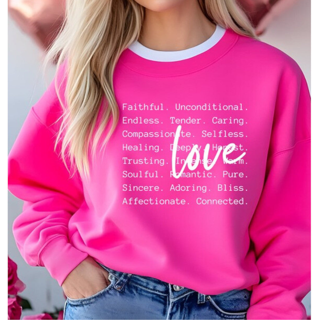 Fuchsia Love Words Graphic Crewneck Sweatshirt