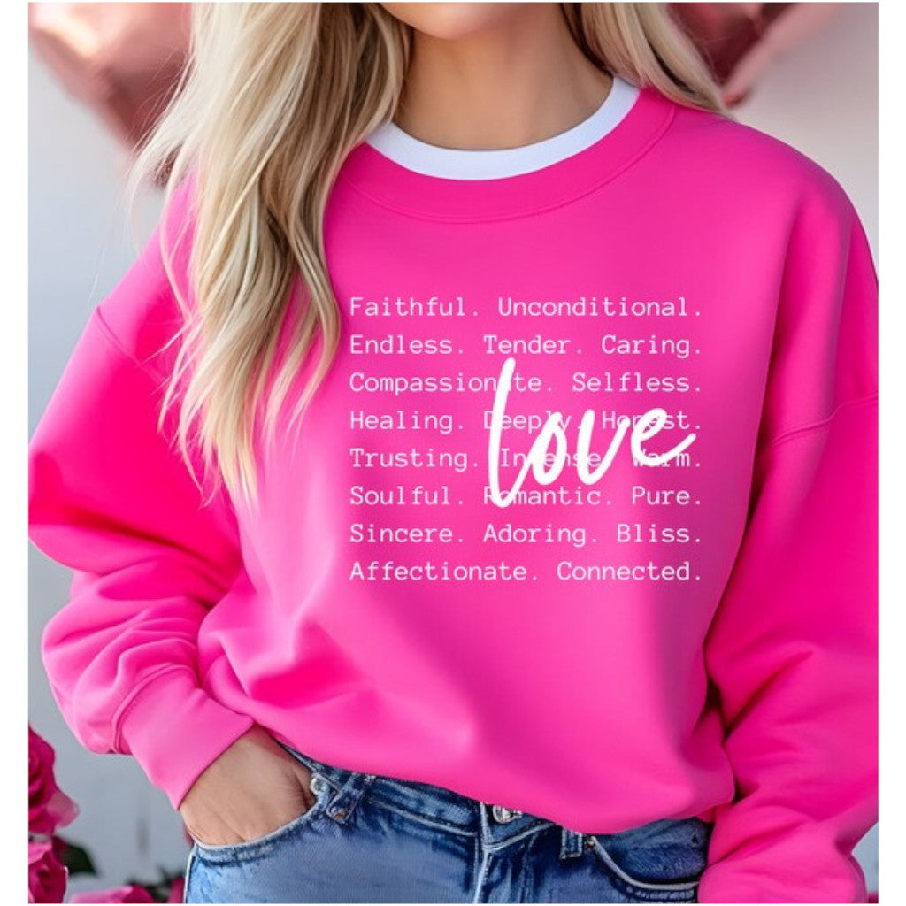 Fuchsia Love Words Graphic Crewneck Sweatshirt Plus