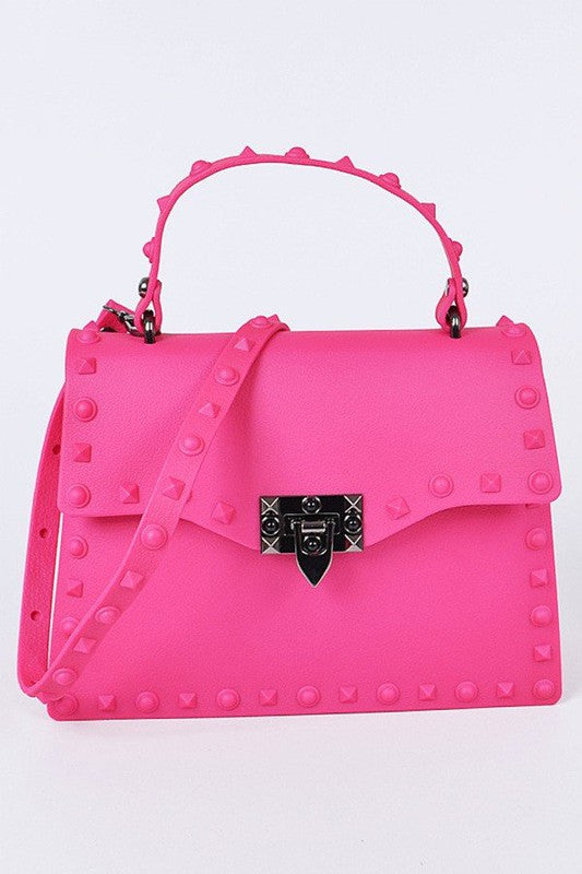 Fuchsia Matte Finish Studded Convertible Jelly Bag Front view