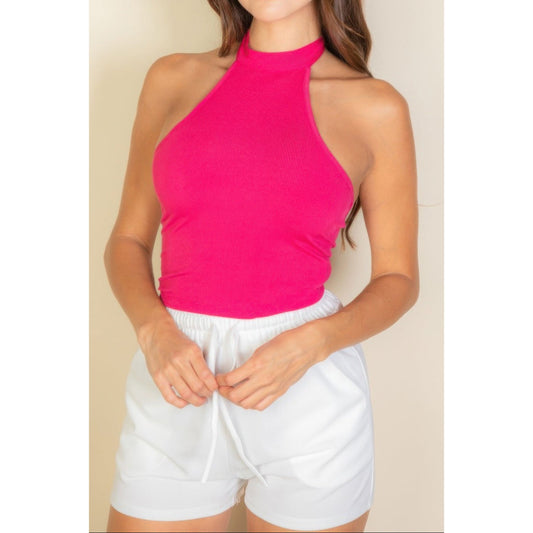 Ribbed Halter Neck Backless Top