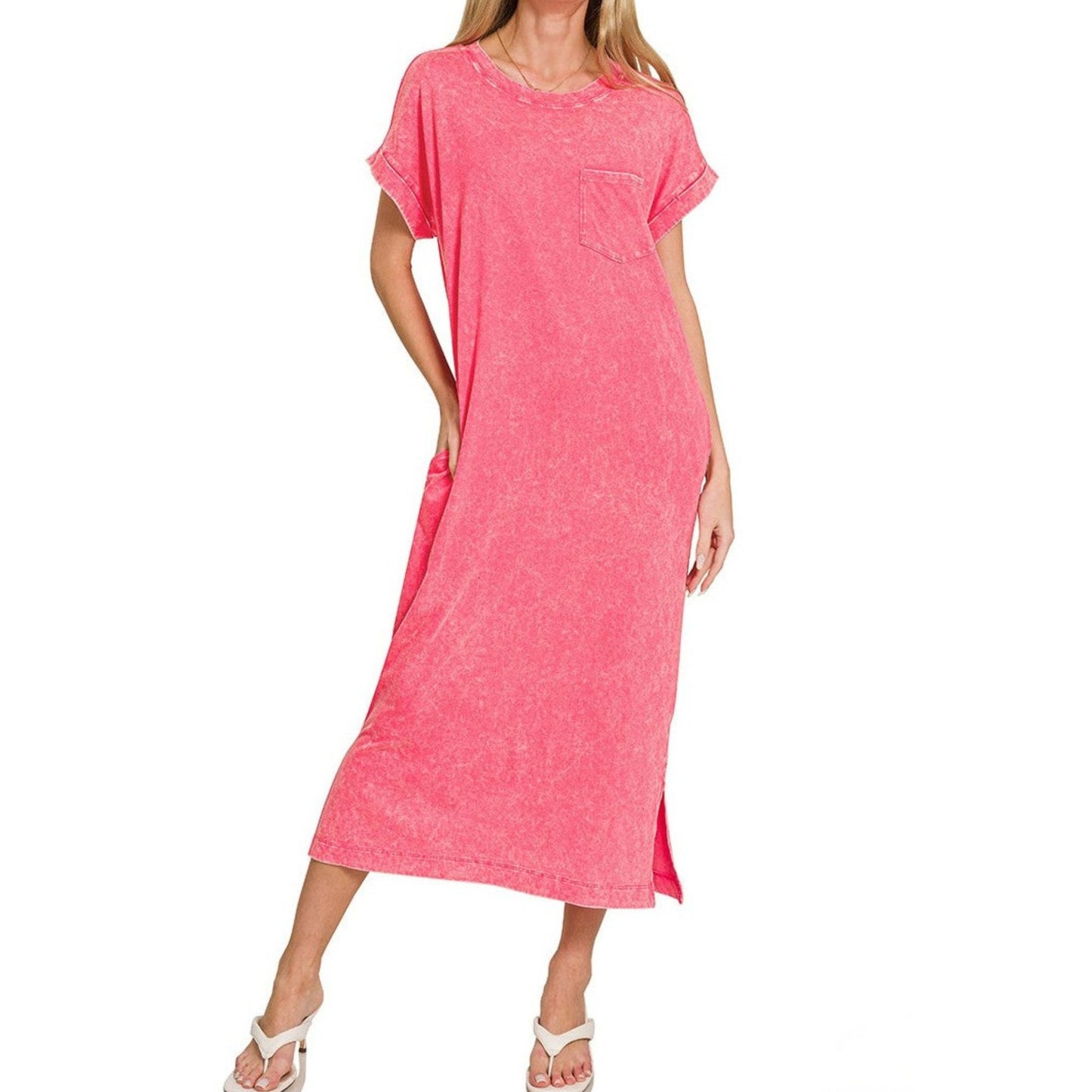 Washed Exposed Seam Short Sleeve T-Shirt Dress