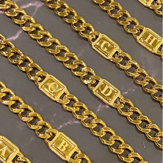 Gold Cuban Chain Initial Bracelet multiple bracelets