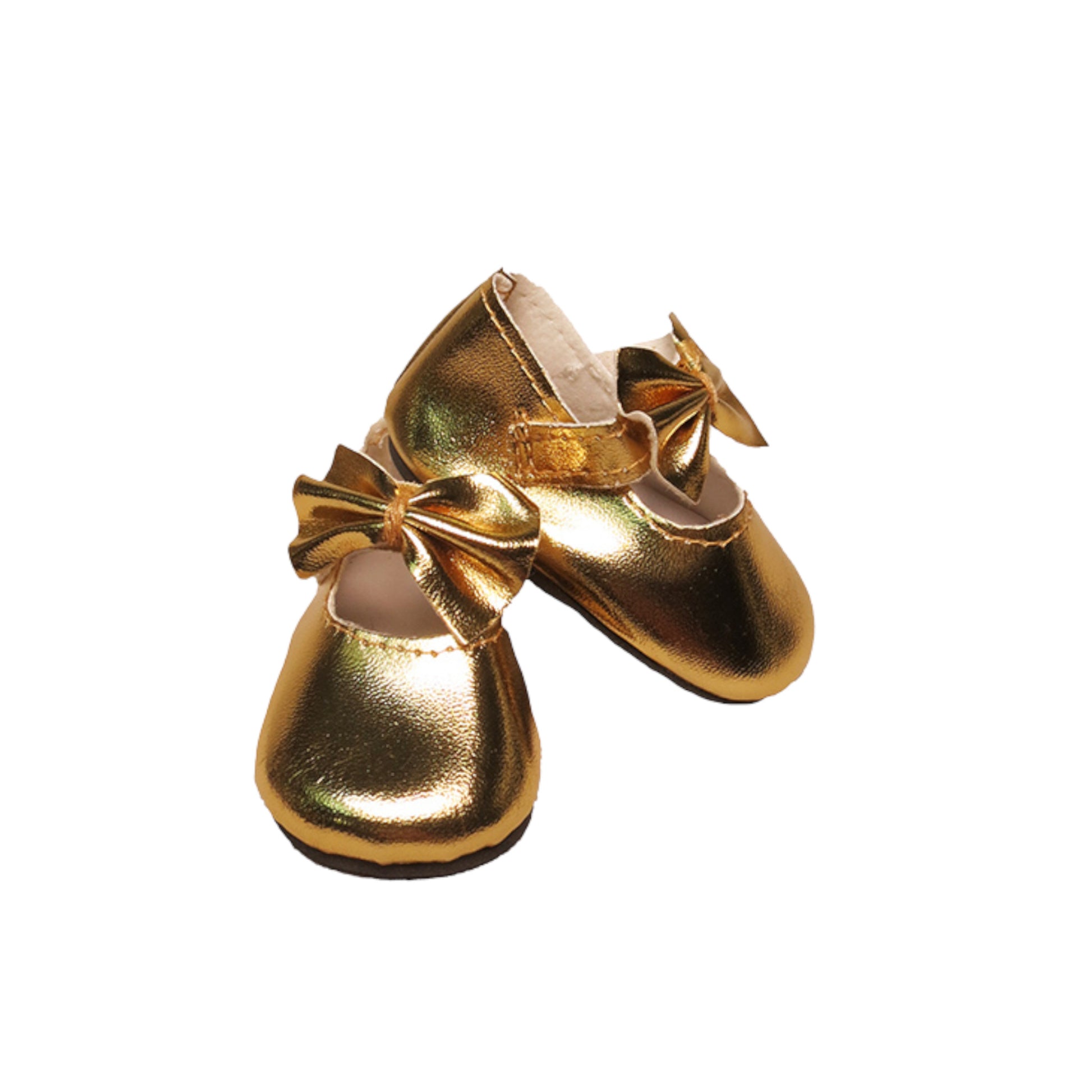 Gold Metallic Bow Flats for 18-inch dolls