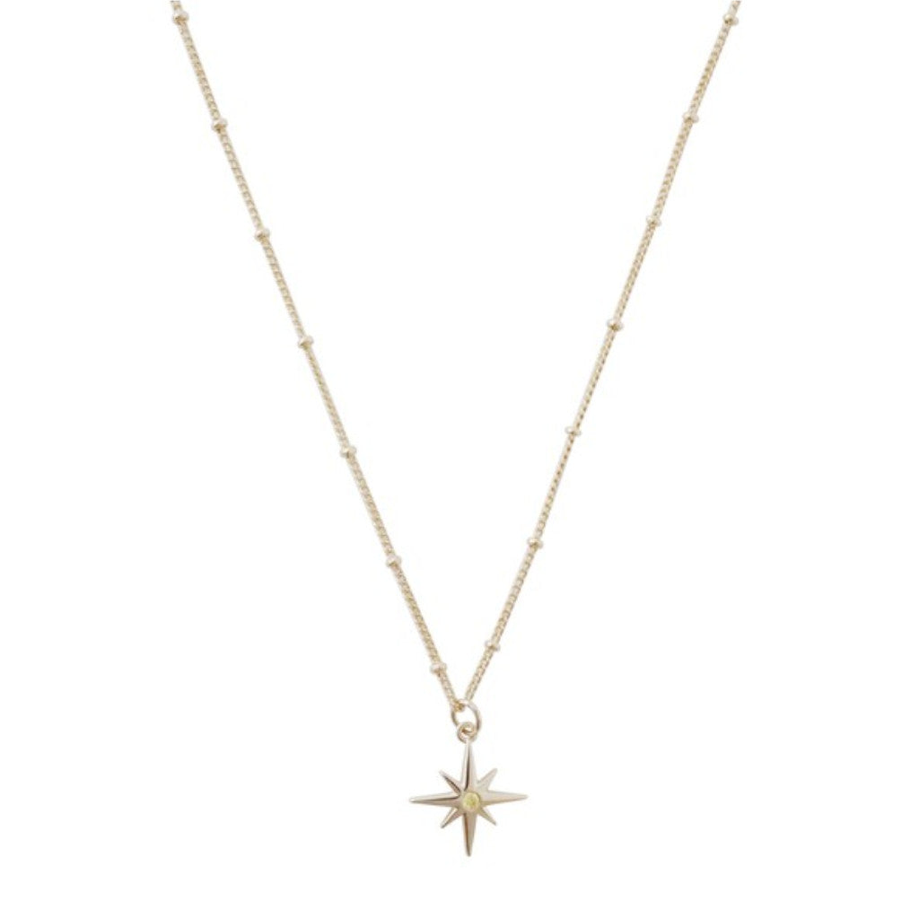 Gold North Star Necklace on white background