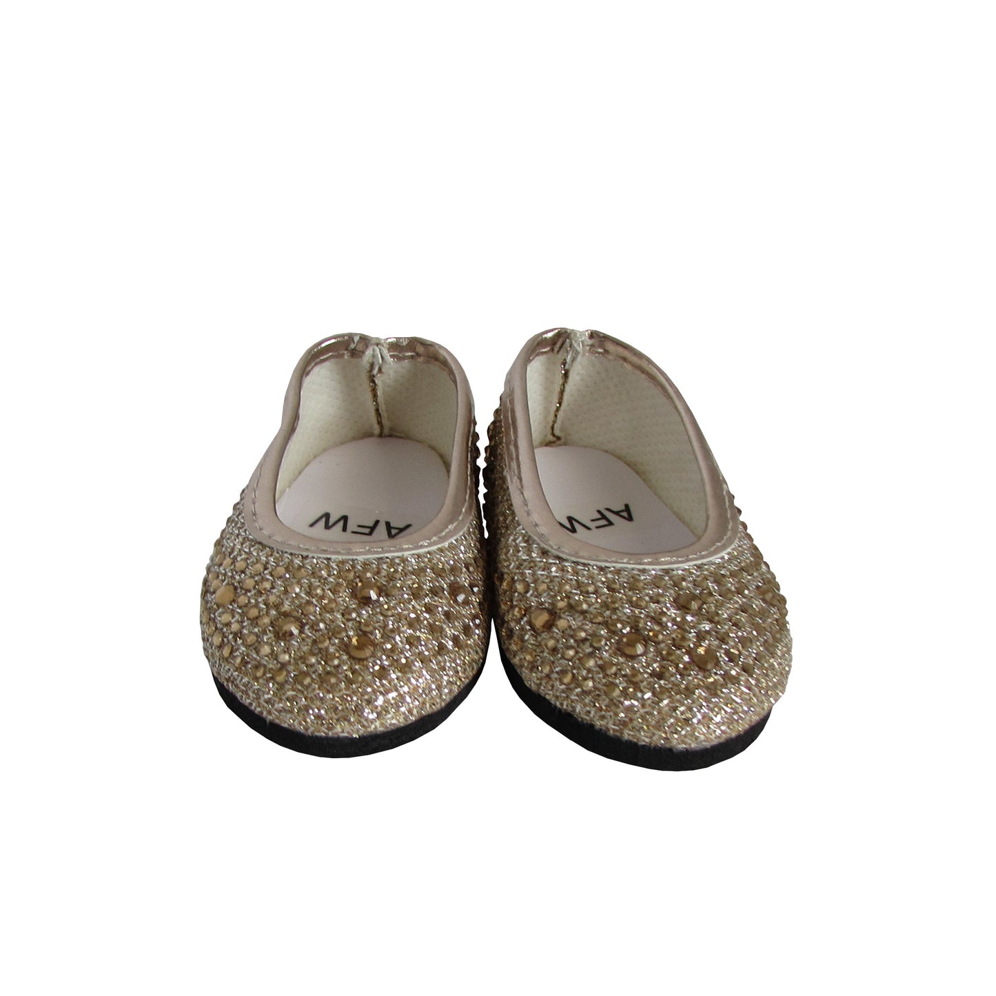 Gold Rhinestone Flats for 18-inch dolls Front