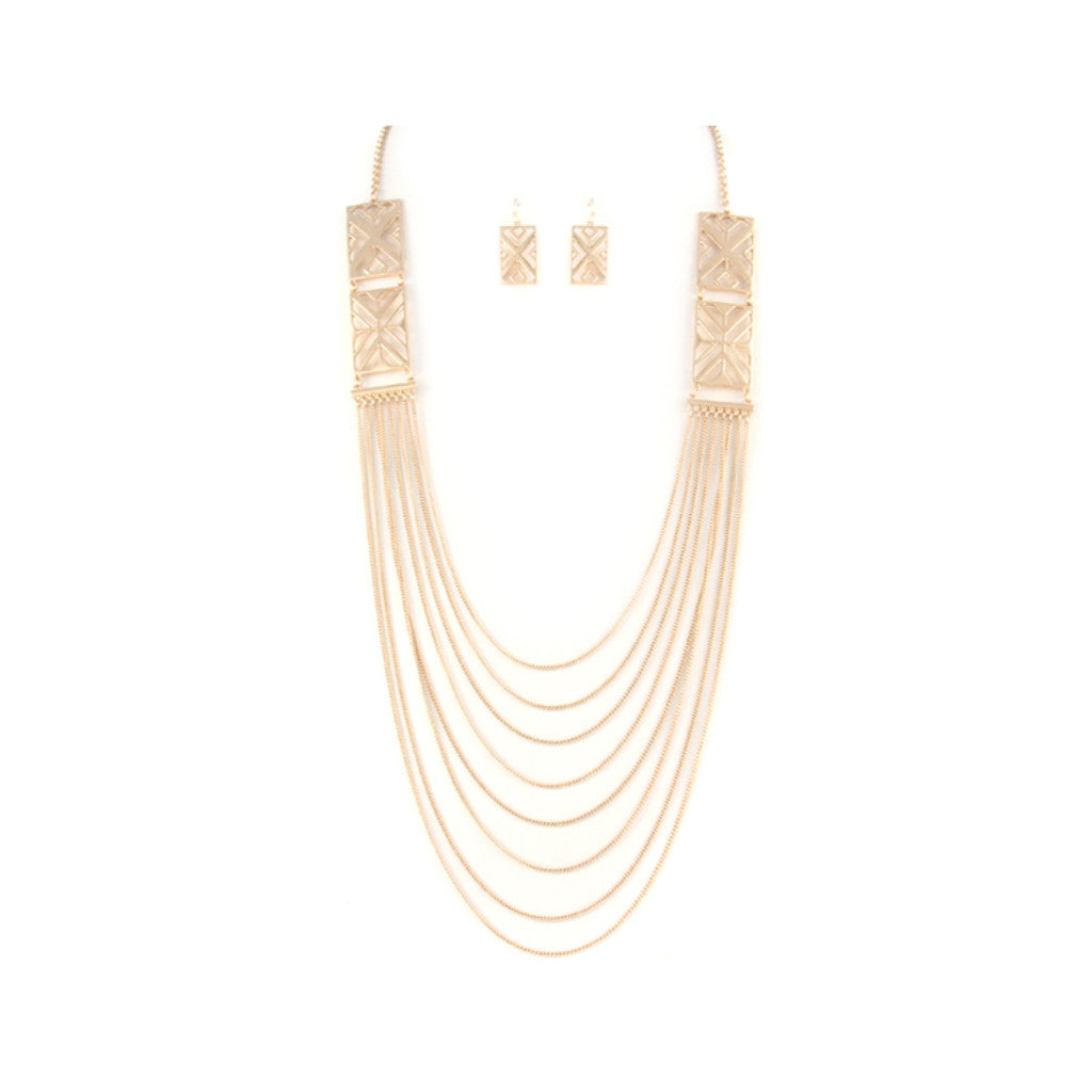 Gold Tribal Layered Simple Necklace and Earring Set