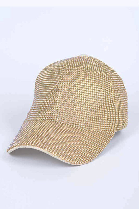 Gold AB Rhinestone Iconic Baseball Cap 