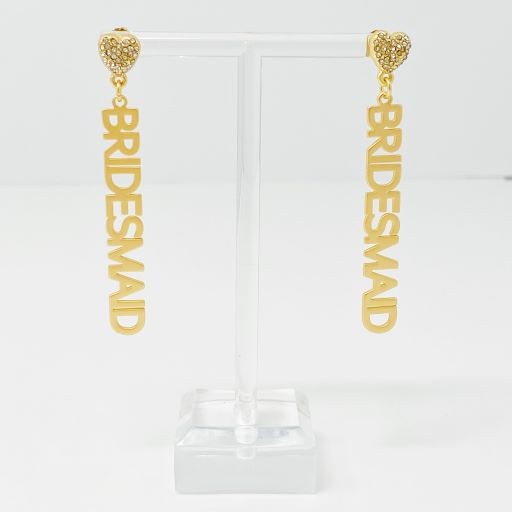 Gold Be My Bridesmaid Earrings on Stand