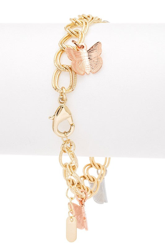 Gold Butterfly Charm Mix Tone Bracelet on  Display Stand