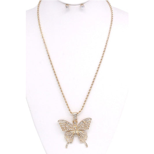 Gold Butterfly Necklace and Earrings