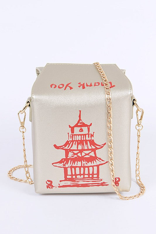 Gold Chinese Take Out Box Fashion Clutch Front view
