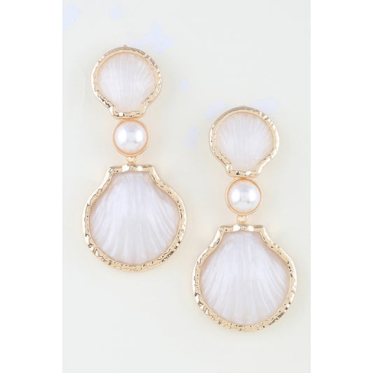 Hammered Stone Shell Drop Earrings