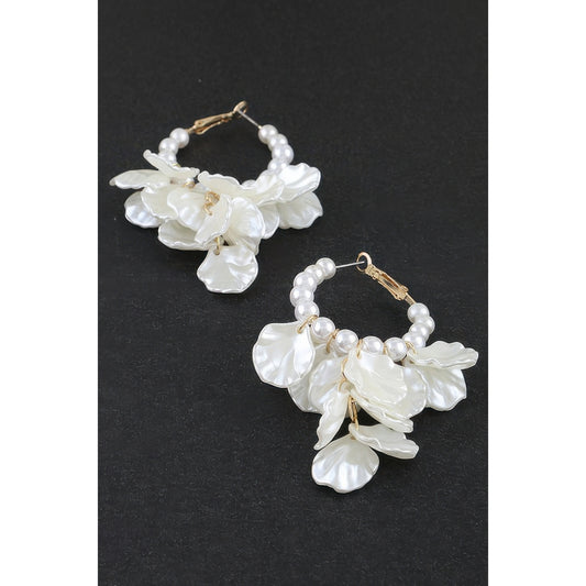 Modern Pearl Petal Beaded Hoop Earrings
