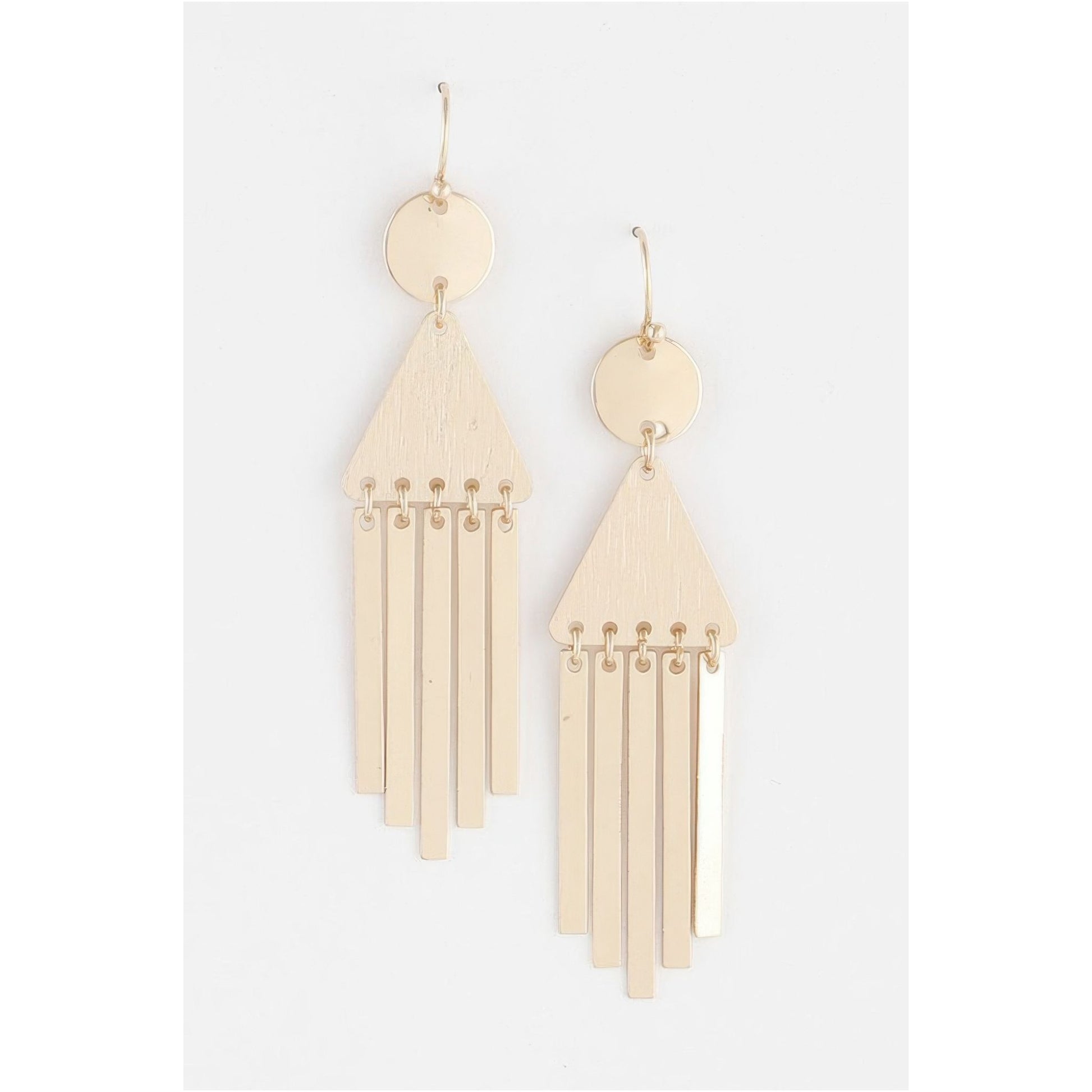 Gold fringe earrings on a white background