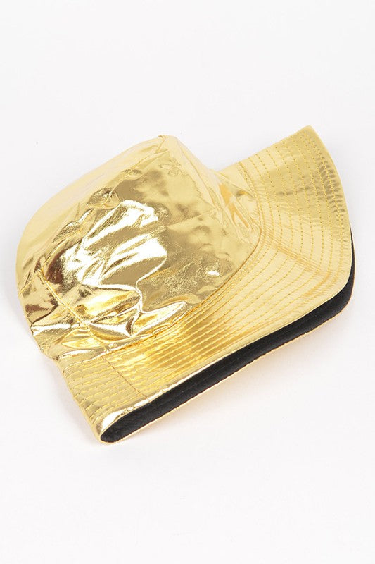 Gold Metallic Shiny Bucket Hat Flat