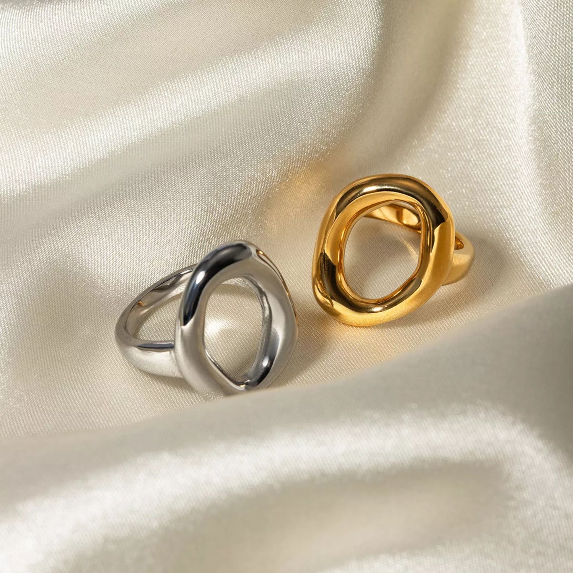 Gold and Silver Modern Hollow Oval Rings