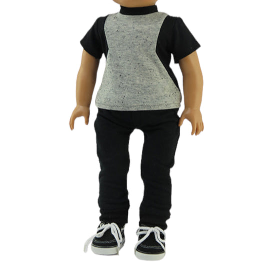 Gray and Black Shirt and Pants for 18-inch dolls with doll