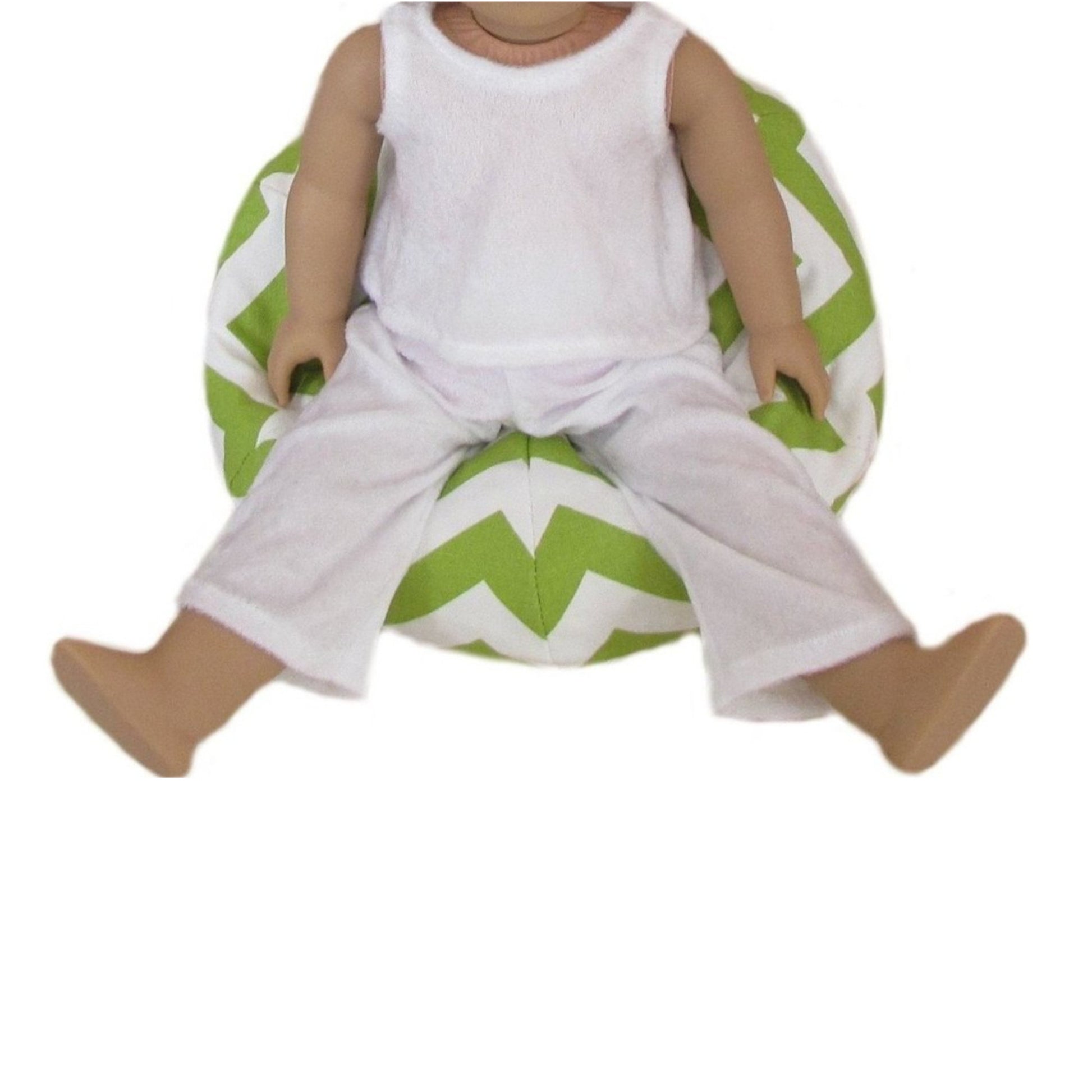 Green Chevron Doll Bean Bag Chair for 18-inch dolls with doll