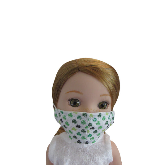 Green Clover Print Doll Face Mask for 14 1/2-inch dolls with Wellie Wishers doll Front