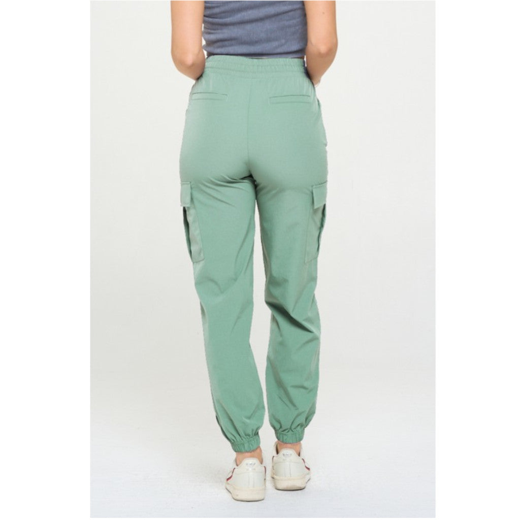 Green Spring Women's Cargo Joggers Lightweight Quick Dry Pants on model back view