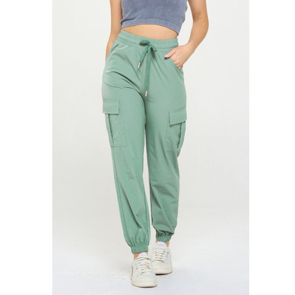 Green Spring Women's Cargo Joggers Lightweight Quick Dry Pants on model front view