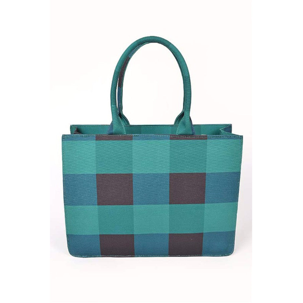 Green Buffalo Check Large Zipper Structure Tote