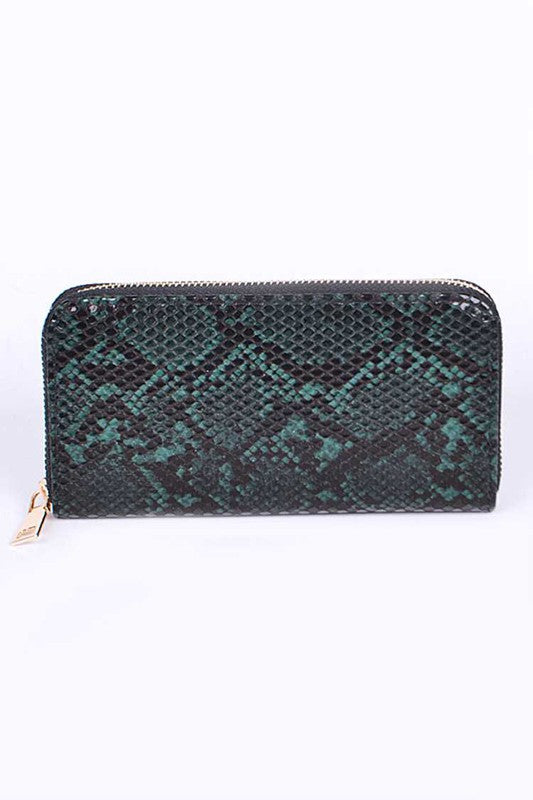 Green Python Printed Fashion Wallet Front view