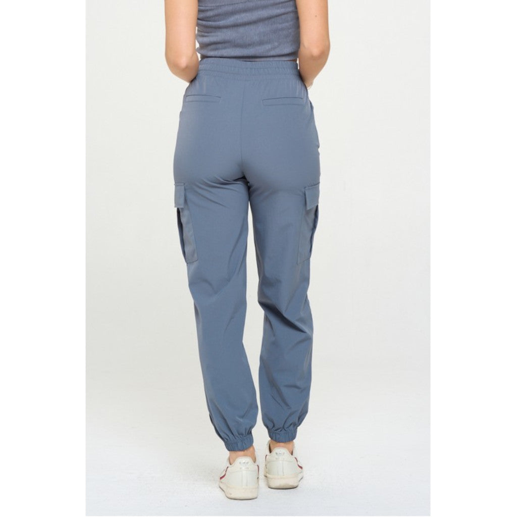 Grey Women's Cargo Joggers Lightweight Quick Dry Pants on model back view