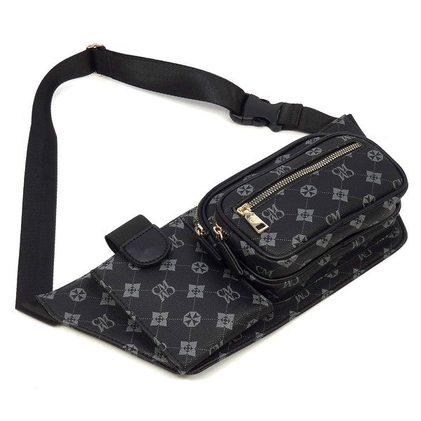 Grey Black CM Monogram Fanny Bag Waist Bag Flat