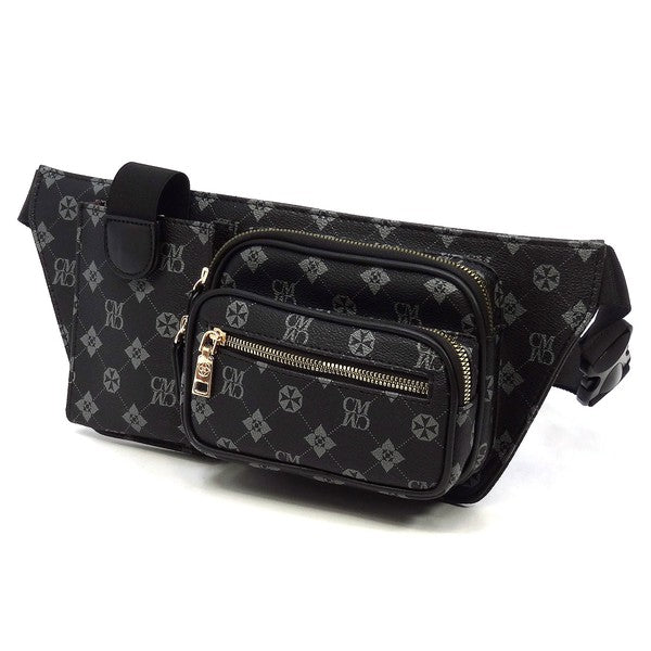 Grey Black CM Monogram Fanny Bag Waist Bag Slanted Front view
