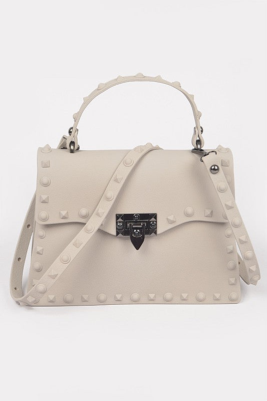 Grey Matte Finish Studded Convertible Jelly Bag Front view