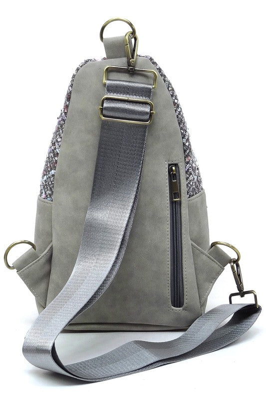 Grey Tweed Sling Bag Backpack Back view