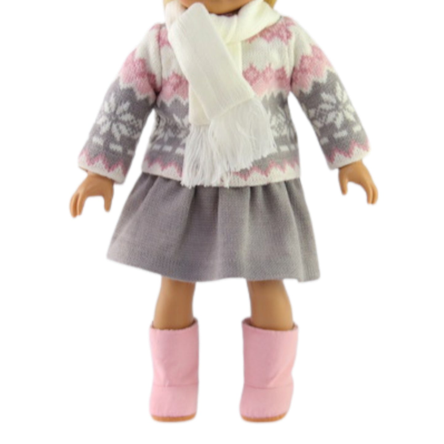 Grey and Pink Knit Sweater for 18-inch dolls with doll