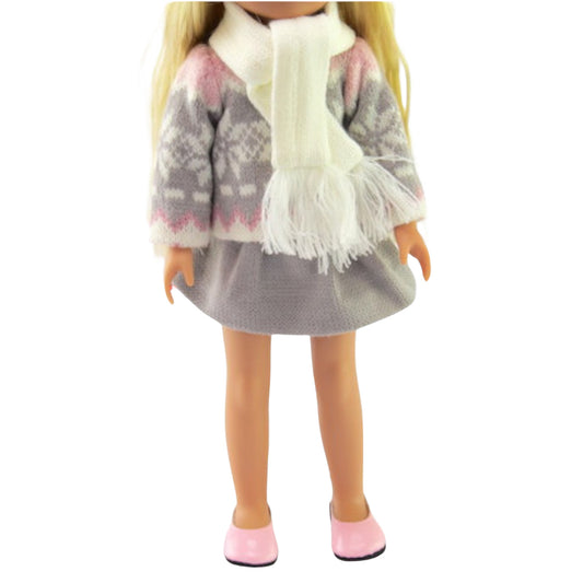 Grey and Pink Winter Skirt Set for 14 1/2-inch dolls with doll