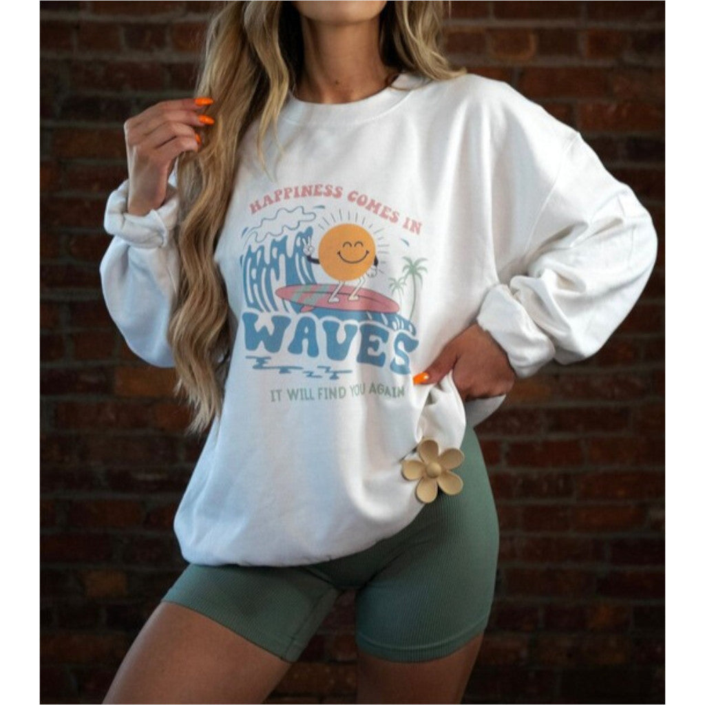 Happiness Comes in Waves Crewneck Sweatshirt