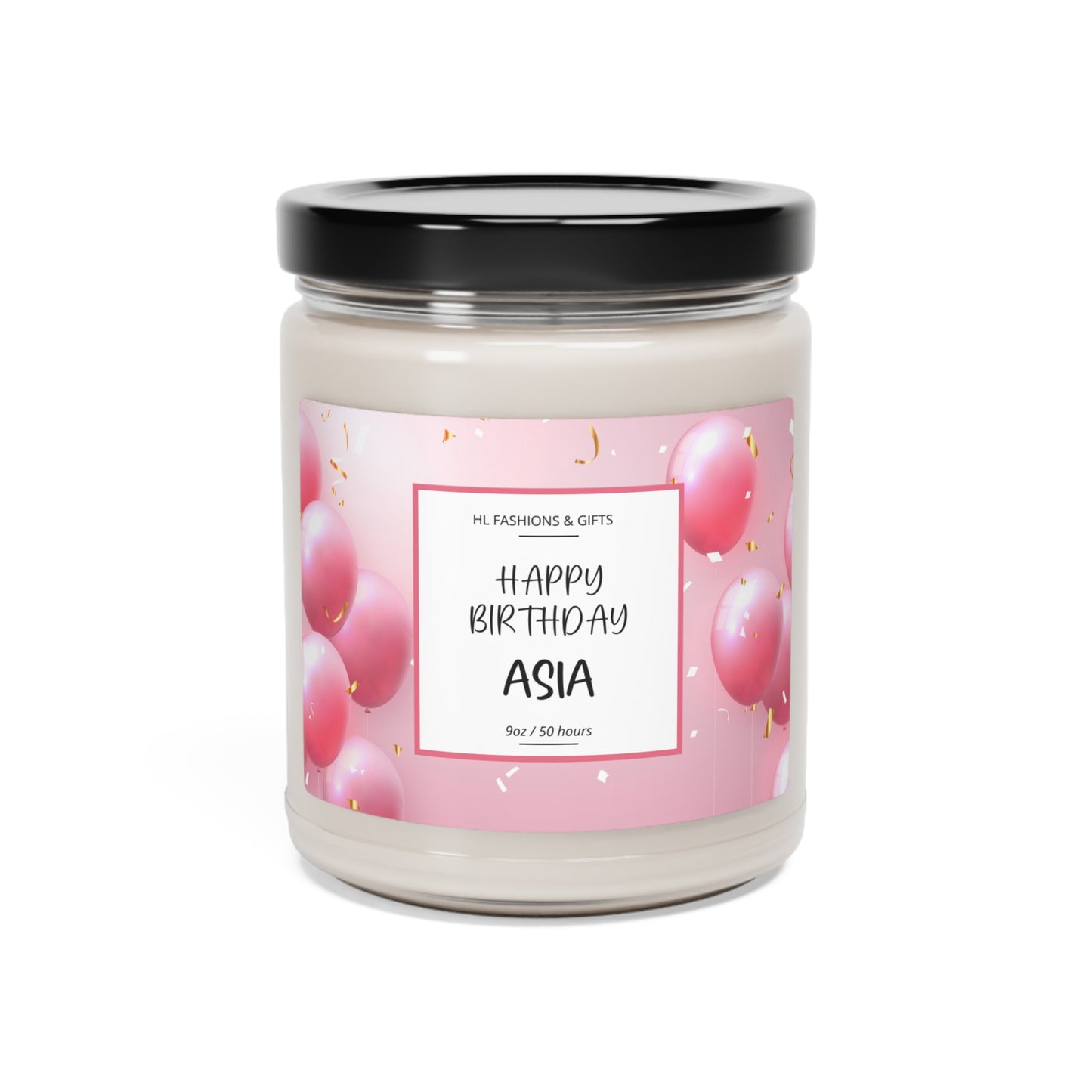 Custom Happy Birthday Soy Candle - Pink Balloons