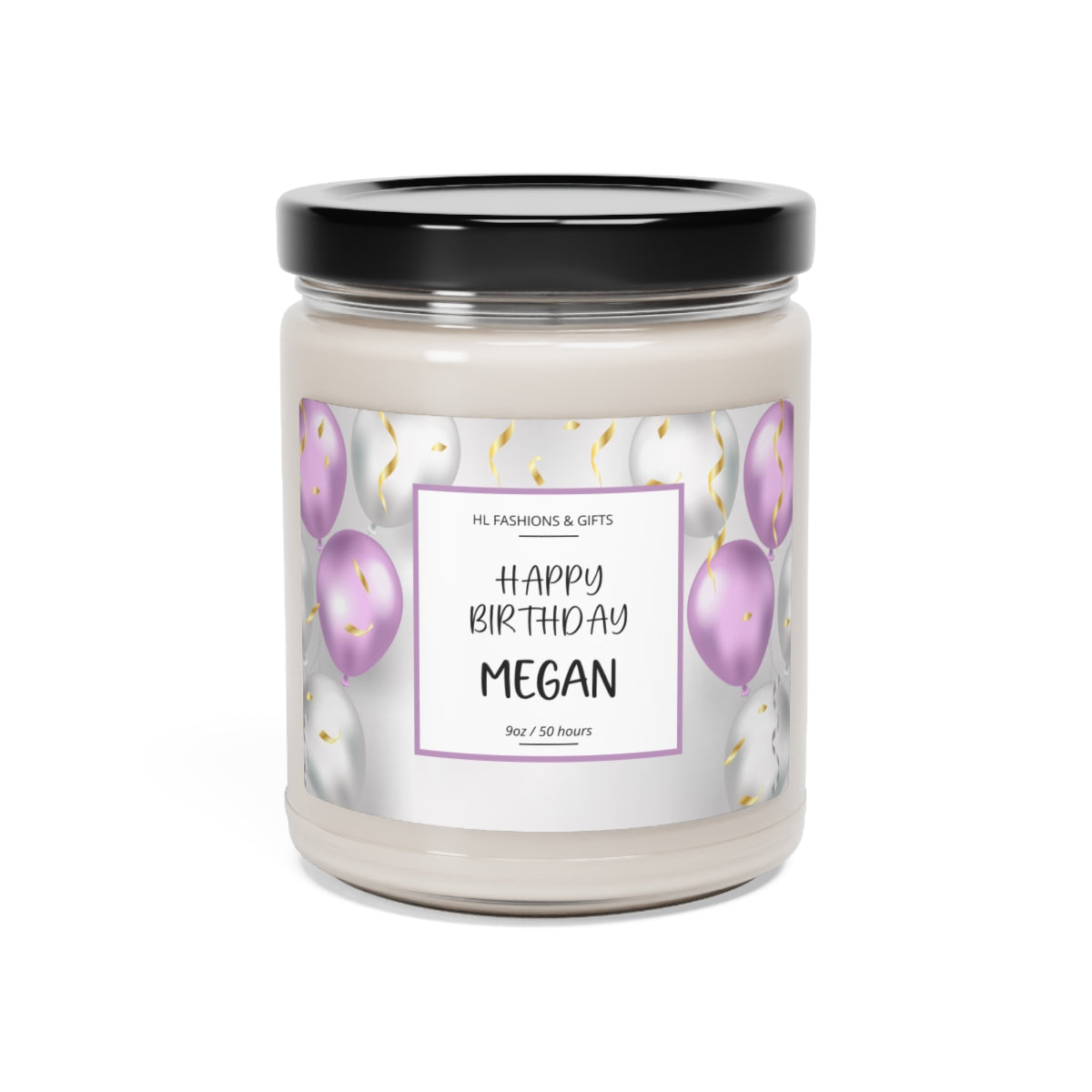 Custom Happy Birthday Soy Candle - Purple Balloons