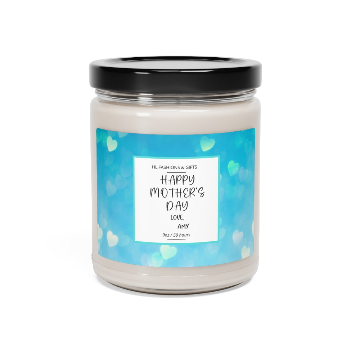 Custom Happy Mother's Day Soy Candle - Blue Hearts