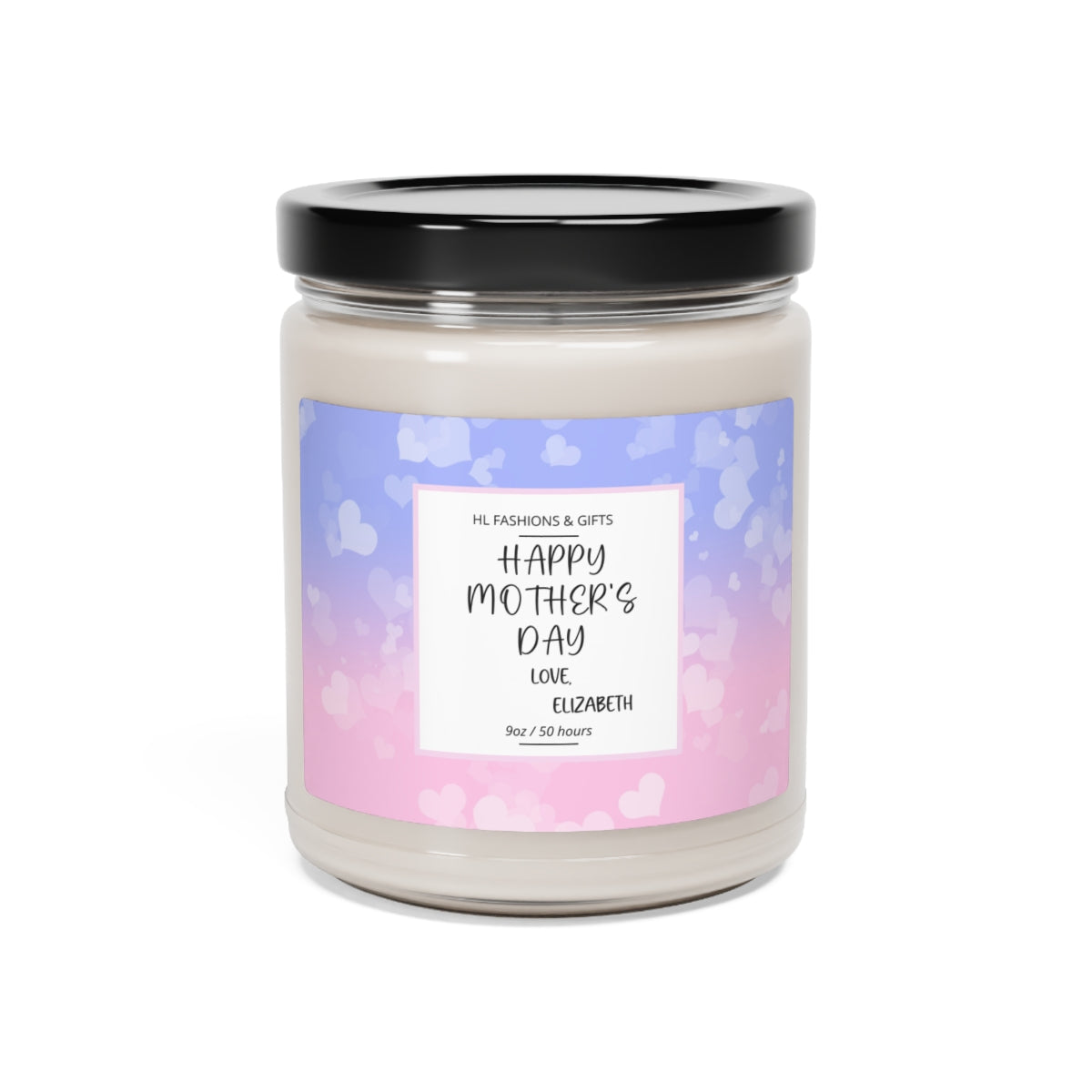 Custom Happy Mother's Day Soy Candle - Pink and Blue Hearts