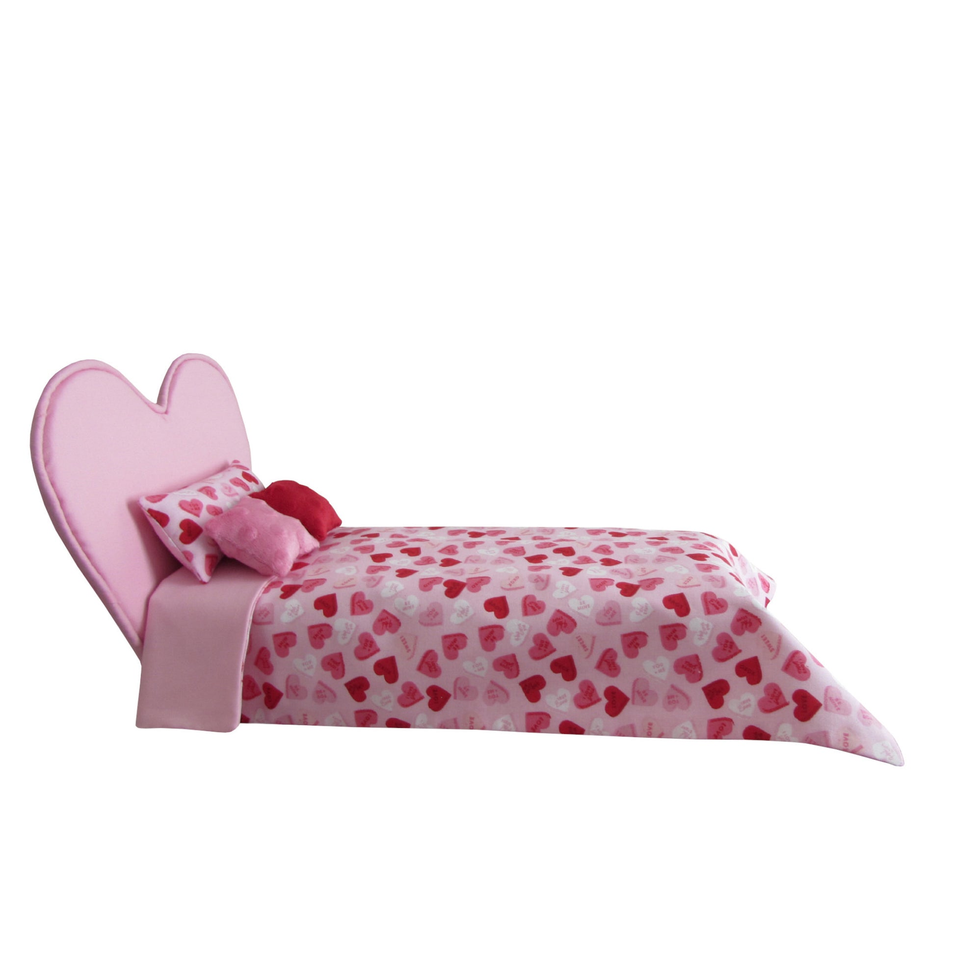 Hearts Doll Bedding for 11 1/2-inch and 12-inch dolls Side view