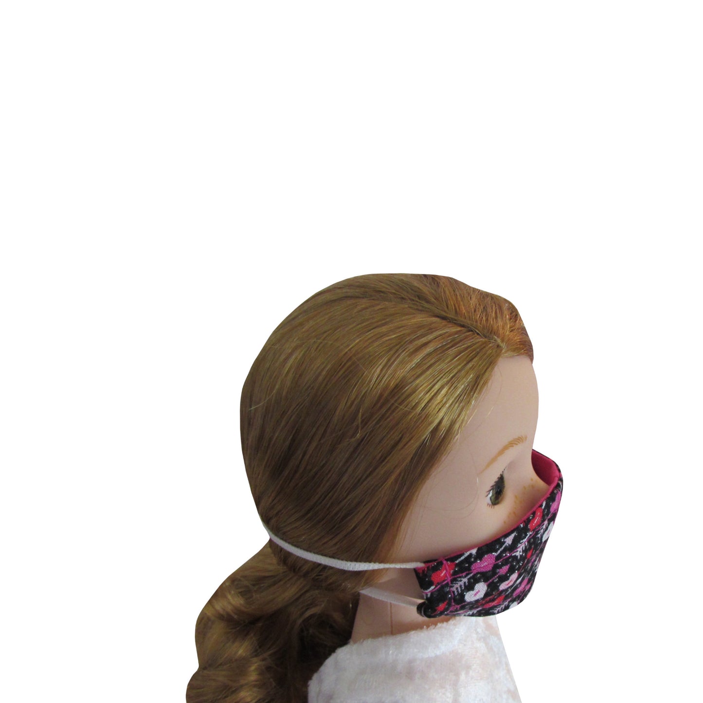 Hearts with Arrows on Black Print Doll Face Mask for 14 1/2-inch dolls with Wellie Wishers doll Side