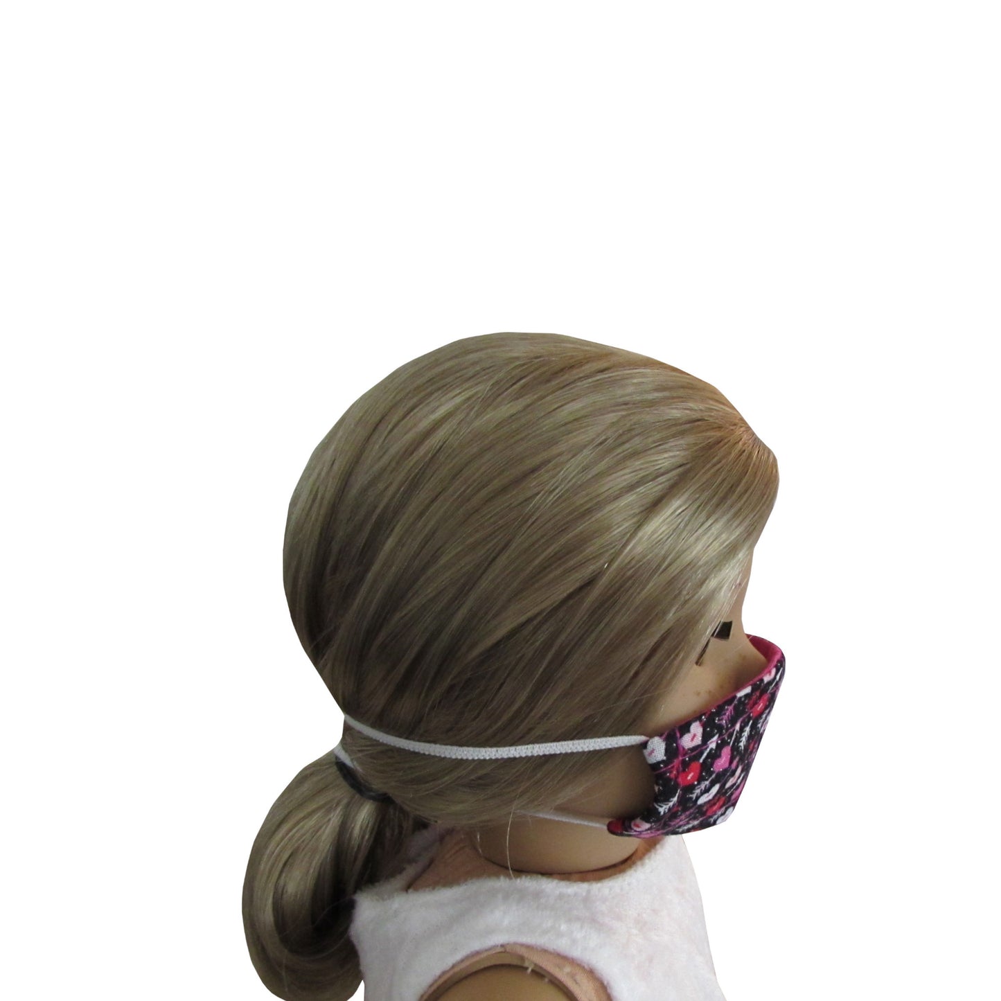 Hearts with Arrows on Black Print Doll Face Mask for 18-inch dolls with American Girl doll Side