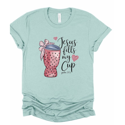 Heather Dusy Blue Jesus Fill My Cup Graphic Tee