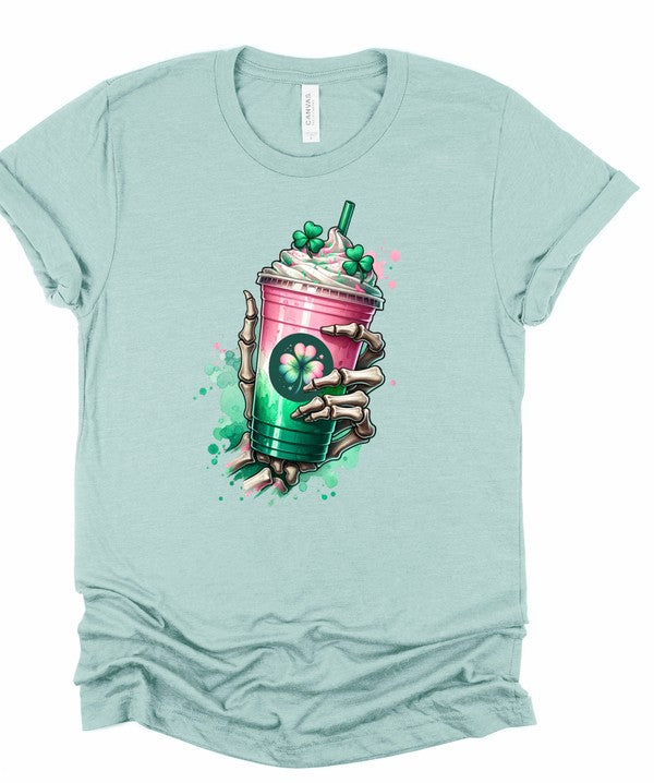 Heather Dusty Blue Shamrock Shake Graphic Crew Neck Tee