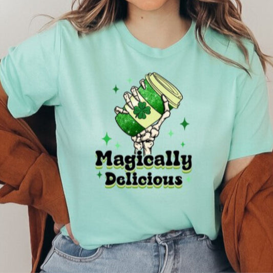 Heather Mint Magically Delicious Coffee Graphic Crew Neck Tee